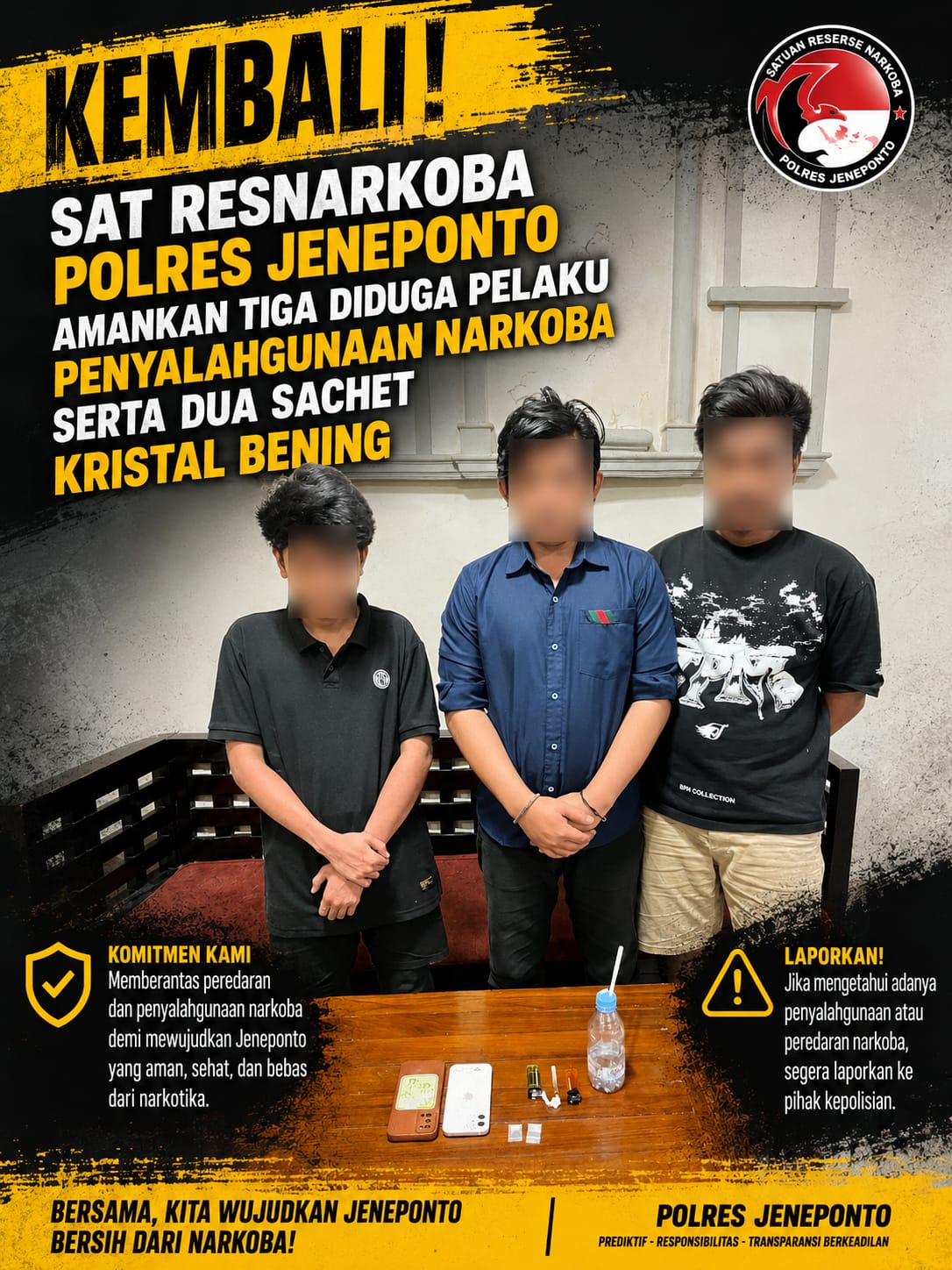 Tiga Terduga Pelaku Narkoba Diciduk, Polisi Sita Dua Sachet Sabu